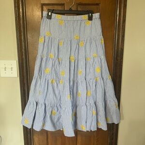 J. Crew Women's Embroidered Pineapple Blue Pinstripe Skirt Sz S